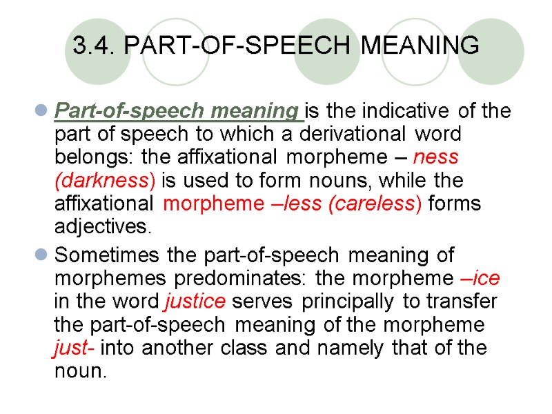 3.4. PART-OF-SPEECH MEANING Part-of-speech meaning is the indicative of the part of speech to